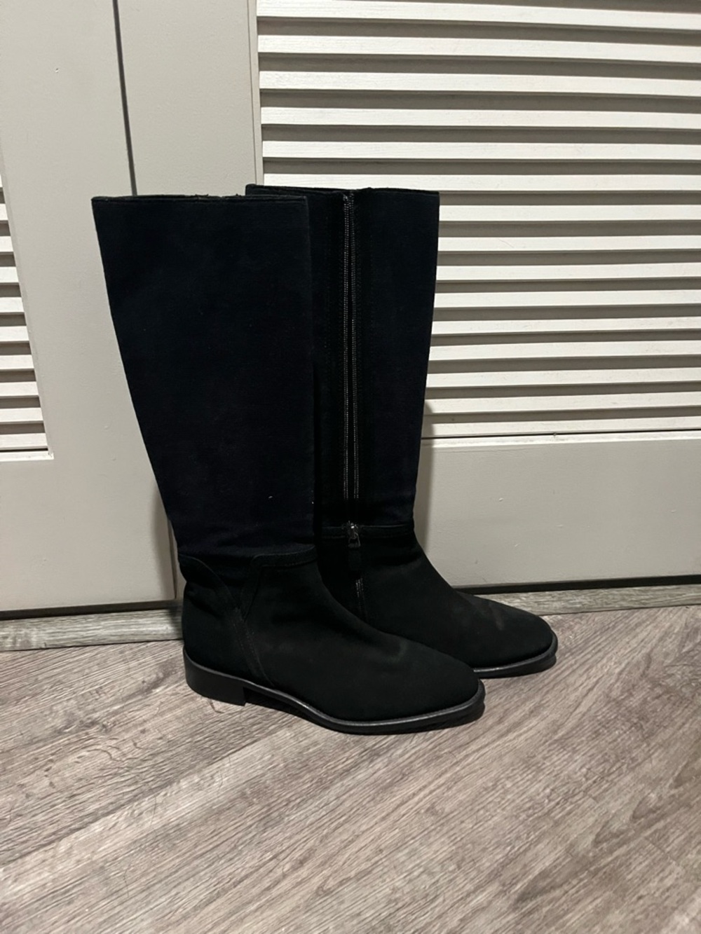 Aquatalia Black Knee-High Suede Zip Boots